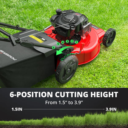 PowerSmart 22-Inch Gas Lawn Mower, 150cc B&S Engine, Self-Propelled, 3-in-1 Mulching System, 6 Cutting Heights, Rear-Wheel Drive, Durable Steel Deck