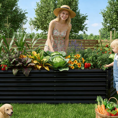 Kinddeer 8x2x2ft Raised Garden Bed Kit, Galvanized Planter Garden Boxes Outdoor, Metal Raised Garden Beds for Vegetables,Fruits, Flower,Black