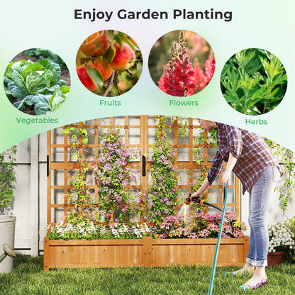 Giantex Large Raised Garden Bed with Trellis & Roof, 72" Wooden Garden Bed, High Trellis for Plant Flower Climbing Pot Hanging, Indoor & Outdoor Planter Box for Yard, Garden, Balcony