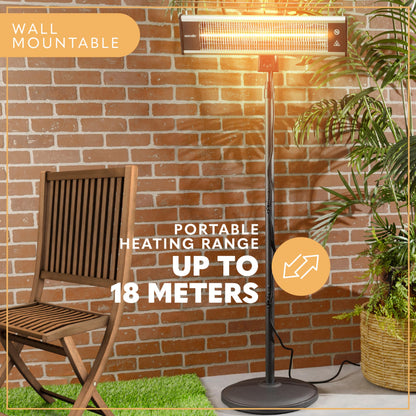 SereneLife Infrared Patio Heater, Electric Patio Heater for Indoor/Outdoor Use, Portable Stand Heater with Remote Control, 1500 W, for Restaurant, Patio, Backyard, Garage, Decks (Off Black)