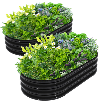 ATRANURE 2Pcs 4X2X1ft Oval Raised Garden Bed Kit,Galvanized Raised Garden Beds Outdoor, Metal Planter Box Steel Kit Flower Herb,Vegetables..Black