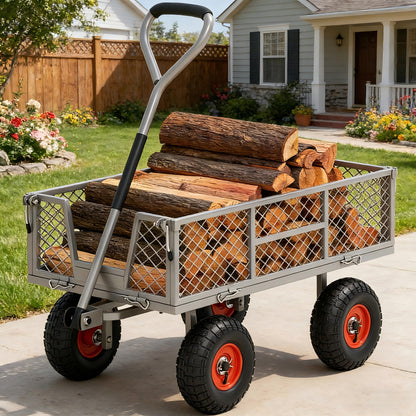 Autodaya Heavy Duty 900 lbs Capacity Garden Cart Wagon with 10" Pneumatic Tires & Removable Mesh Sides - 180° Rotating Handle, 4 Cu.Ft Utility Wagon for Yard, Garden, Hauling, All Terrain Outdoor Use