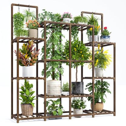 EnHomee Plant Stand Indoor Tall Plant Stand Outdoor Large Wood Plants Shelf with 12-14 Pots for Patio, Living Room, Garden, Balcony, 44.8" Wx47.2 Hx11.78 D