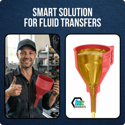 TEC Products FlexAll Short Neck Funnel - Flexible Funnel w/Hose for Automotive Use - Durable Nitrile Rubber - Car Oil Change, Transmission Fluid, Diesel, Gas - USA Made - Large (11 x 5.73 Inches)