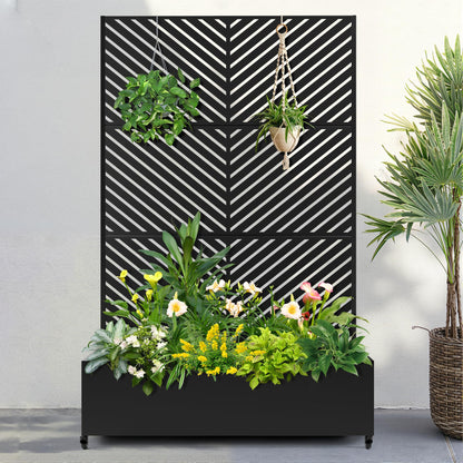FENCY Metal Raised Garden Bed with Wheels and Trellis,73"x47"x16" Planter Box for Climbing Plants, Vegetables & Vines, Features Privacy Screen and Drainage Holes (Black-Arrow)