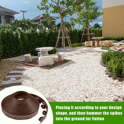 Sasylvia 2.5'' x 200' Landscape Edging Kit Edging Border Coil Include 120 Anchoring Spikes 10 Connectors Plastic Garden Border for Lawn Garden Grass Yard Home(Brown)