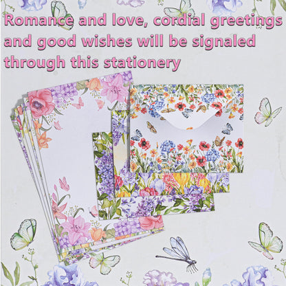 AUSTARK 160 Pieces Stationery Set (50 Pieces Stationery Paper 8.25 x 5.5 Inch, 50 Pieces Envelopes, 60 Sealed Stickers) for Letter Writing (Floral No-underline)