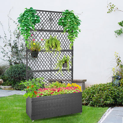 GENMOUS 72in/5.9ft Metal Raised Garden Bed with Trellis, Planter Box Trellis with Wheels for Vine Climbing Plants, Trellis with Drainage Holes for Flowers, Vegetables in Garden, Patio, Balcony （Black）