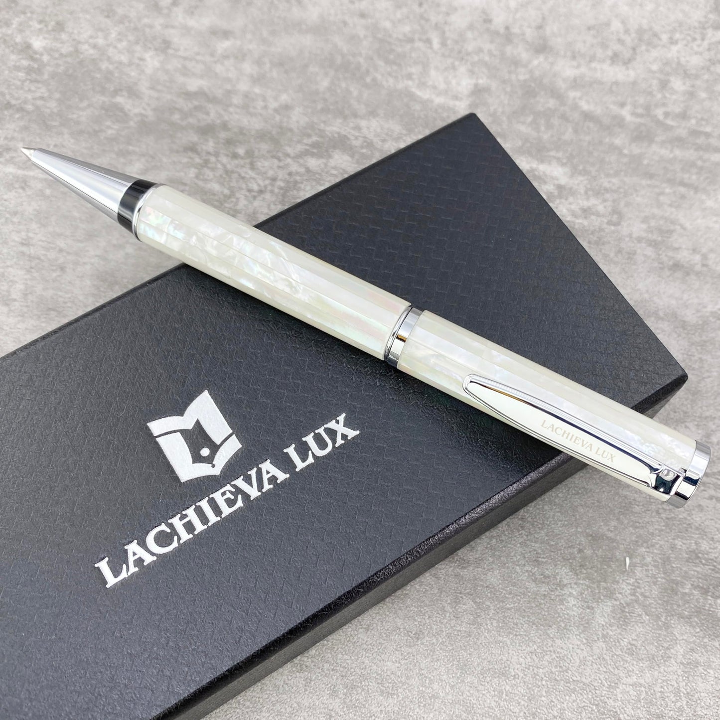 LACHIEVA LUX Stunning Handcrafted Mother of Pearl Ballpoint Pen with German P900M 1.0MM Refill, Luxury White Shell Gift Pen for Men and Women, Executive Writing Pen in Premium Gift Box