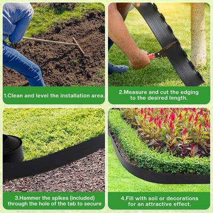 Sasylvia 6'' x 50' Landscape Edging Kit Plastic Garden Edging Border Include 45 Anchoring Spikes for Lawn Garden Grass Yard Home School, Black