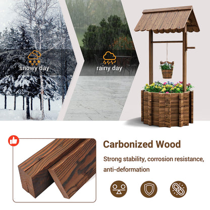 UDPATIO Wishing Wells for Outside, Wooden Wishing Well Planter for Yard, Upgrade Wishing Well with 4 Reinforced Rod & Hanging Bucket for Garden Patio Lawn Backyard Home Decor