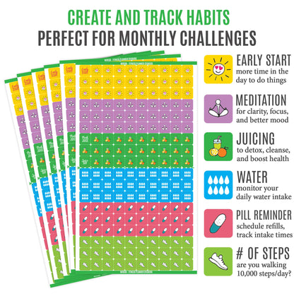 Mirida Planner Stickers - Fitness Pack of 2076 Mini Icons for Workout, Healthy Diet, Gym Exercise, and Habits - for Calendar and Journal
