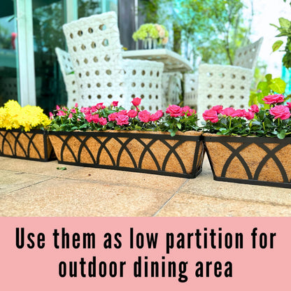 LaLaGreen Wall Planters (2 Pack, 36 Inch) Black Metal Rectangular Hanging Window Planter Box with Coco Liner Attach House Outdoor, Flower Basket Plant Holder Deck Railing Patio Porch Balcony Fence
