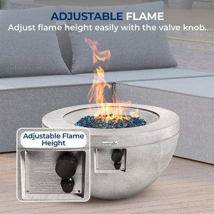 SereneLife 40,000 BTU Propane Fire Pit Table, Round Gas Fire Table with Adjustable Flame Height, Weather Resistant, Blue Glass Rocks, Safe and ETL Certified for Outdoor Use, 30" x 30" x 16.9" Inch