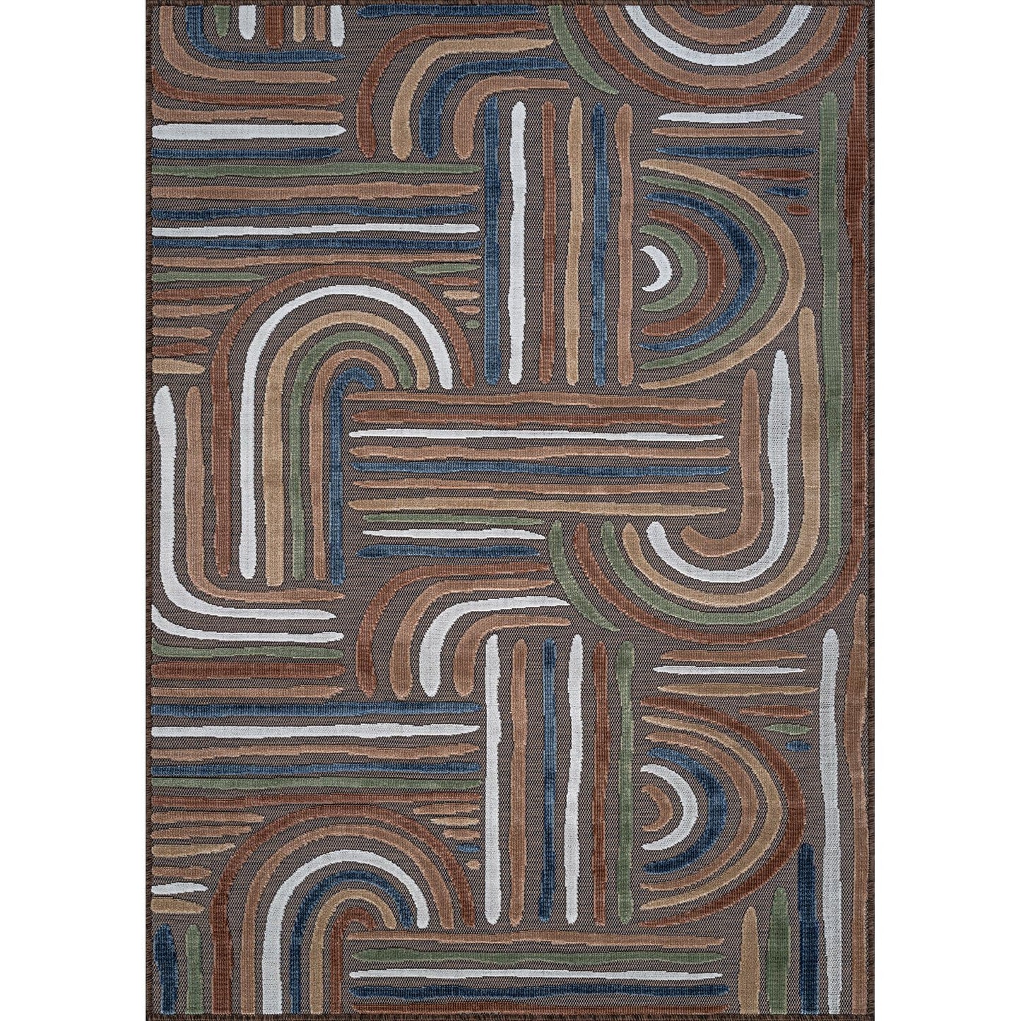 CAMILSON Indoor Outdoor Rug, Brown 9x12 Geometric Arch Striped Large Area Rugs for Patio and Home Areas, Easy-Cleaning Non-Shedding Living Room, Garden and Deck Washable Outside Carpet (9 x 12)