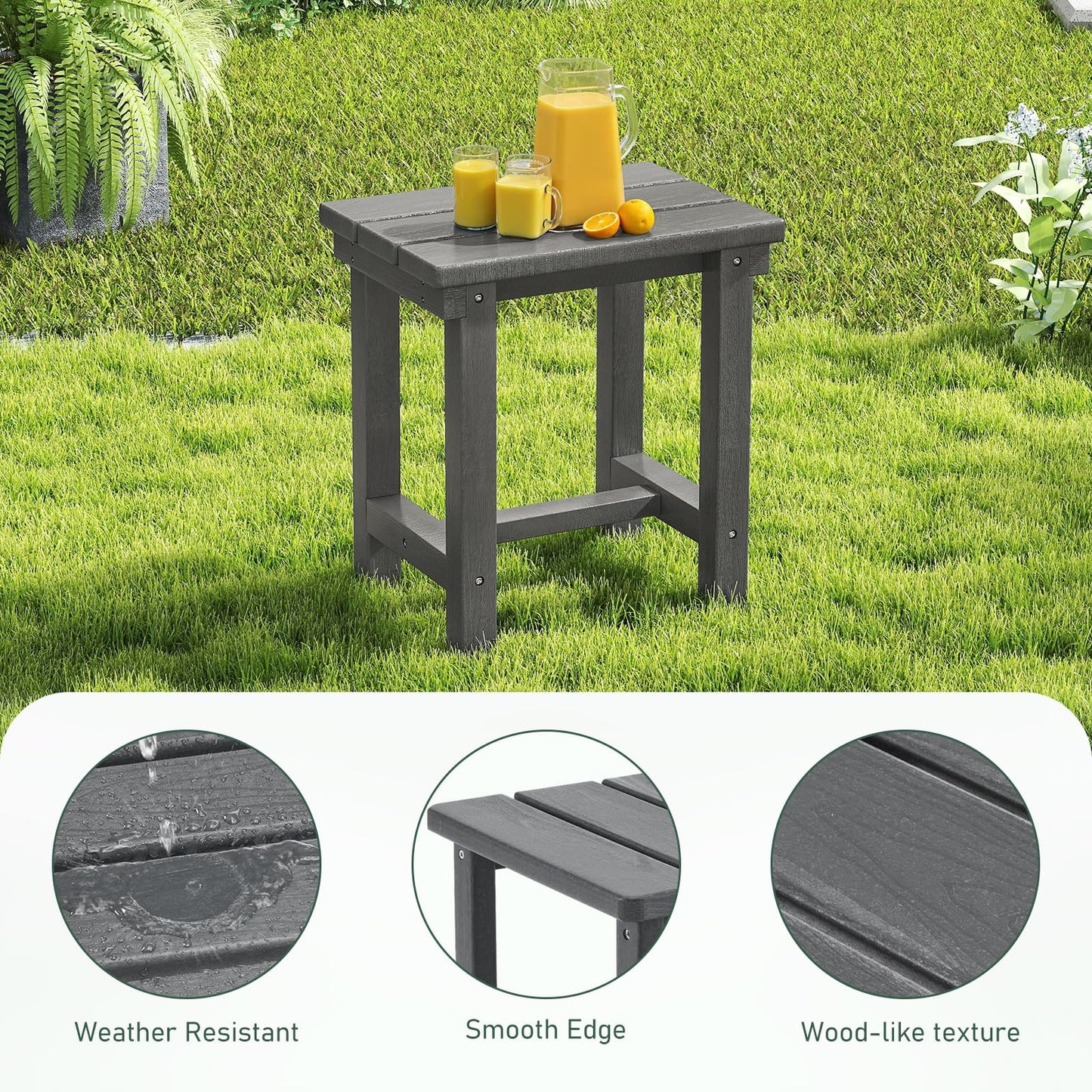 Furnimart Adirondack 16.5" Square Outdoor Side Table, Extra-Thick HDPE Composite Weather-Resistant Small Patio Table, Gray Outdoor End Table for Garden Balcony Yard Deck Poolside(Gray)