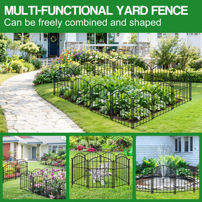 10 Pack Decorative Garden Fence Animal Barrier Fence, 17 in x 10 ft Rustproof Metal No Dig Fence Panels, Arched Small Garden Fence Barrier for Dog Rabbit Flower Bed Edging Yard Ground Patio Defense