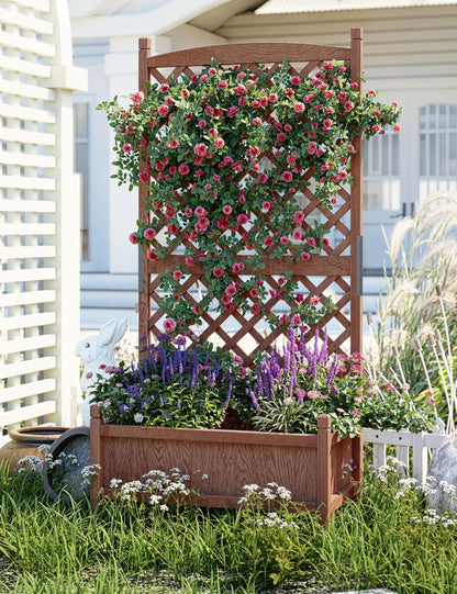 2PCS Raised Garden Bed with Trellis,61.5" Vertical Wooden Garden Bed on Wheels with Drainage Holes,for Plant Flower Climbing Pot Hanging, Indoor & Outdoor Planter Box for Yard, Garden, Balcony