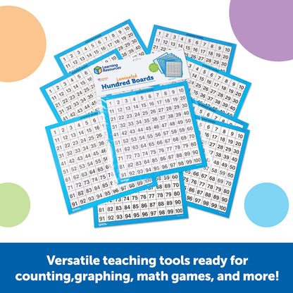 Learning Resources Laminated Hundred Boards - 10 Pieces Dry-Erase Counting Aid, Teaching Supplies, Math Boards for Kids