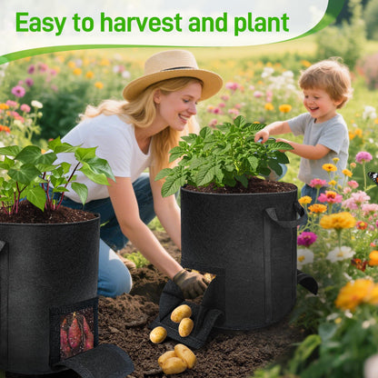 4 Pcs 15 Gallon Potato Grow Bags with Harvest & Visible Windows, Thickened Nonwoven Fabric Potato Planter,Potato Growing Containers with Sturdy Handles, Potato Bags for Growing Potatoes Vegetables
