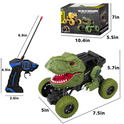 Remote Control Dinosaur Car for Kids Boys, 2.4Ghz All Terrain Remote Control Dinosaur Truck with Light, Rechargeable 4WD Off Road RC Car Toys for Kids 3 4 5 6 7 8-12 Year Old Boys Girls Birthday Gift
