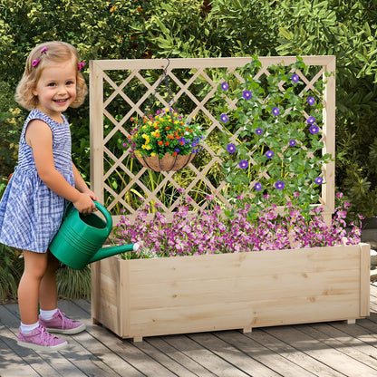 Giantex Raised Garden Bed with Trellis, Drainage Hole, Wood Elevated Planter Box for Climbing Vine Flower Herb Vegetable Fruit, Planting Container for Indoor Outdoor Patio Balcony (39”x14”x40”)