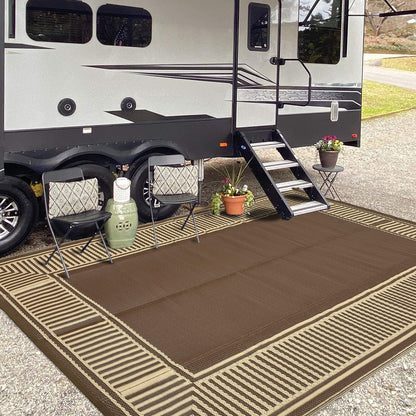 IDEALHOUSE Outdoor Rug 10'x20' Reversible Portable Lightweight Waterproof UV Resistant Plastic Straw Patio Mat for RV Camping Picnic Deck Backyard Peony Brown
