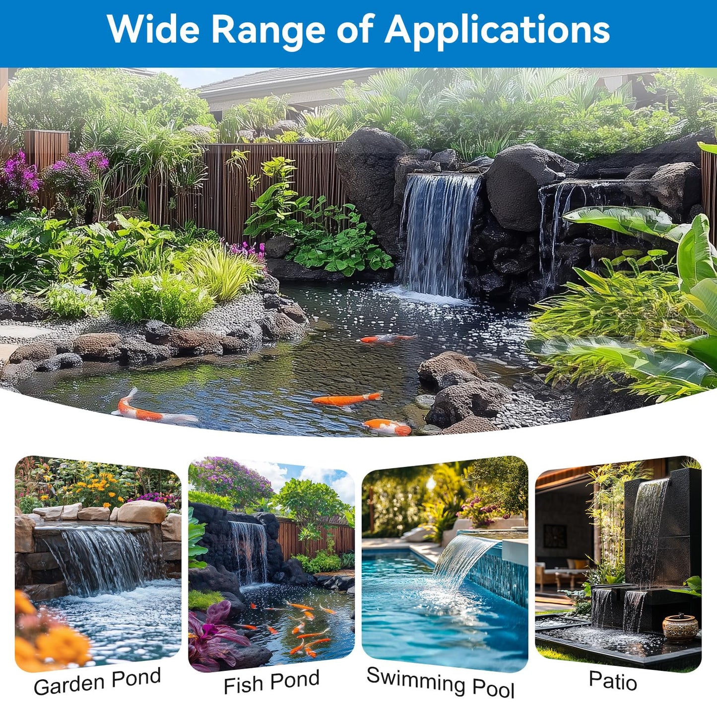 POPOSOAP Pond Waterfall Spillway with Pump Kit, 304 Stainless Steel Pond Pond Waterfall Box with 9.8FT Corrugated, Pond Spillway Tubing with 40W 660GPH Pump for Waterfall System Garden Decor