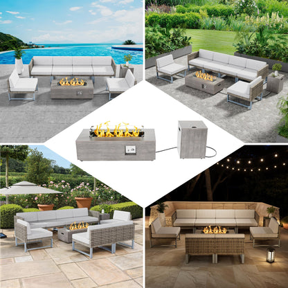 SUNPEAK 42" Rectangular Propane Fire Pit – 50,000 BTU Fire Table with Wind Guard Glass, Lid, Rocks and Cover – Backyard Fire Pits Outdoor – Propane Gas Fireplace for Deck or Patio (Grey, 42" Standard)