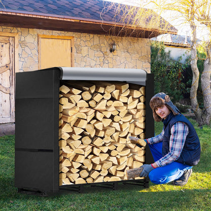 LOENIY 4ft Firewood Rack Outdoor with Waterproof Widened Cover, Heavy Duty Firewood Holder includes Carrier Bag, Powder-coated Wood Rack with Hooks, Firewood Storage Rack for Fireplace Deck Patio