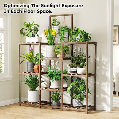 EnHomee Plant Stand, 8 Tiers Indoor Plant Stand for Multiple Plants Pot, Wood Plants Shelves for Living Room, Patio, Balcony, Yard, Garden, 34.3" W x 11.8" D x 47.2" H