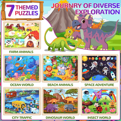 OCTERIC 7 Packs Puzzles for Kids Ages 4-6, 60 PCs Wooden Jigsaw Puzzles Preschool Educational Toys Gifts for Children Ages 4-8, Kids Puzzle for 3 4 5 6 Year Olds Boys Girls
