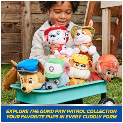 Paw Patrol GUND Rubble Plush, Official Lounging Rubble Plush Toy, Weighted Stuffed Animal, Sensory Toy for Ages 1 and Up, 8”