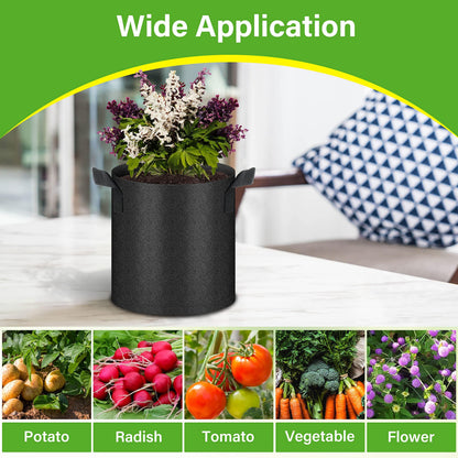 HealSmart 12-Pack 2 Gallon Grow Bags, Nonwoven Aeration Fabric Pots with Handles, Cloth Plant Pots, Suitable for Garden Fruits, Vegetables, Tomato and Flowers, Black