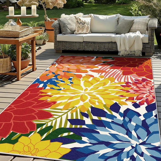 ZonLi Outdoor Rug 5x8Ft Waterproof Multicolored Indoor Area Rug Washable Outdoor Patio Rugs Tropical Floral Non Slip Outdoor Carpet for Living Room, Pool,Backyard,Deck,Camping.