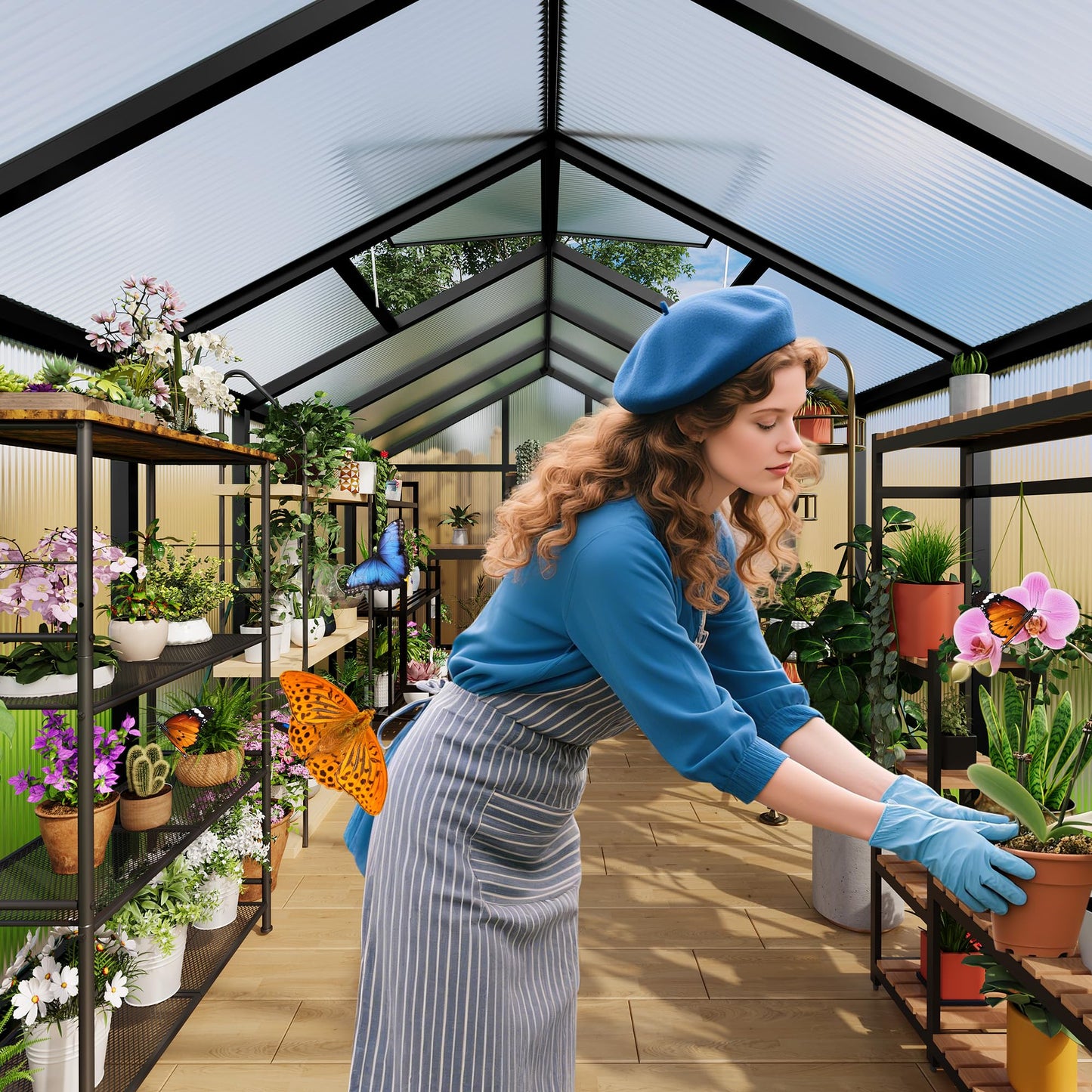 6X8FT Greenhouse, Aluminum Polycarbonate Green House, Green Houses for Outside with Sliding Doors, Ourdoor Greenhouse with Ajustable Roof Vent, Withstands Bad Weather for Garden, or Backyard, Black