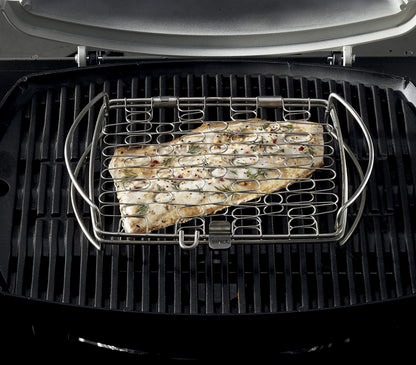 Weber Stainless Steel Fish Basket – Flexible Wire Design for Grilling Fish, Vegetables & Small Meats, Elevates Food from Grates, Dishwasher‑Safe, Fits All Grill Sizes