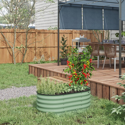 3.5' x 2' x 1.4' Galvanized Raised Garden Bed Kit, Outdoor Metal Elevated Planter Box with Safety Edging, Easy DIY Stock Tank for Growing Flowers, Herbs Vegetables, Green