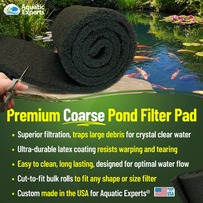 Aquatic Experts Classic Koi Pond Filter Pad COARSE – Black Bulk Roll Pond Filter Media, Rigid Ultra-Durable Latex Coated Fish Pond Filter Material US, (18" x 36")