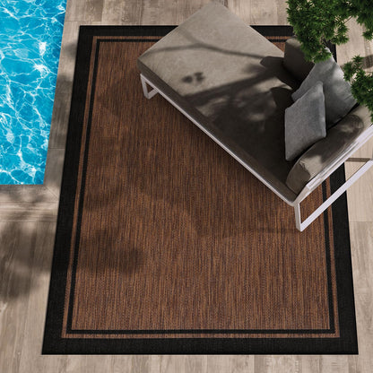 CAMILSON Indoor Outdoor Rug, 8x10 Bordered Nut Brown Black Modern Area Rugs for Indoor and Outdoor Patios, Kitchen and Hallway Mats, Washable Porch Deck Outside Carpet (Bordered Nut Brown, 8 x 10)