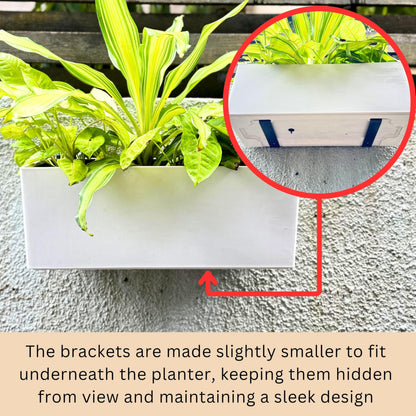 LaLaGreen Wall Planter for Outdoor (2 Pack, 14 Inch) Wall Mounted Self Watering System White Flower Box with Bracket, Window Wall Hanging Rectangular Plant Pot Container Indoor Modern Herb Kitchen