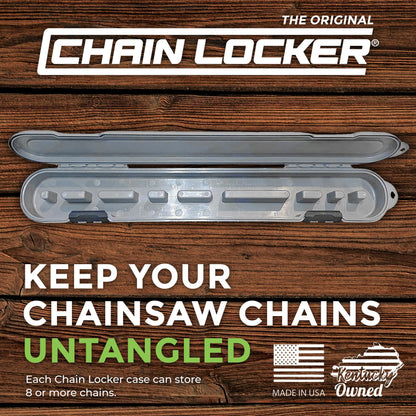 Original Chainsaw Chain Storage - Universal Portable Saw Chain Holder Case For all Chains up to 20” Inch Blades - Can Stack 2 Inches Deep, Fits a Minimum of 8 Chains, Made in USA - Gray