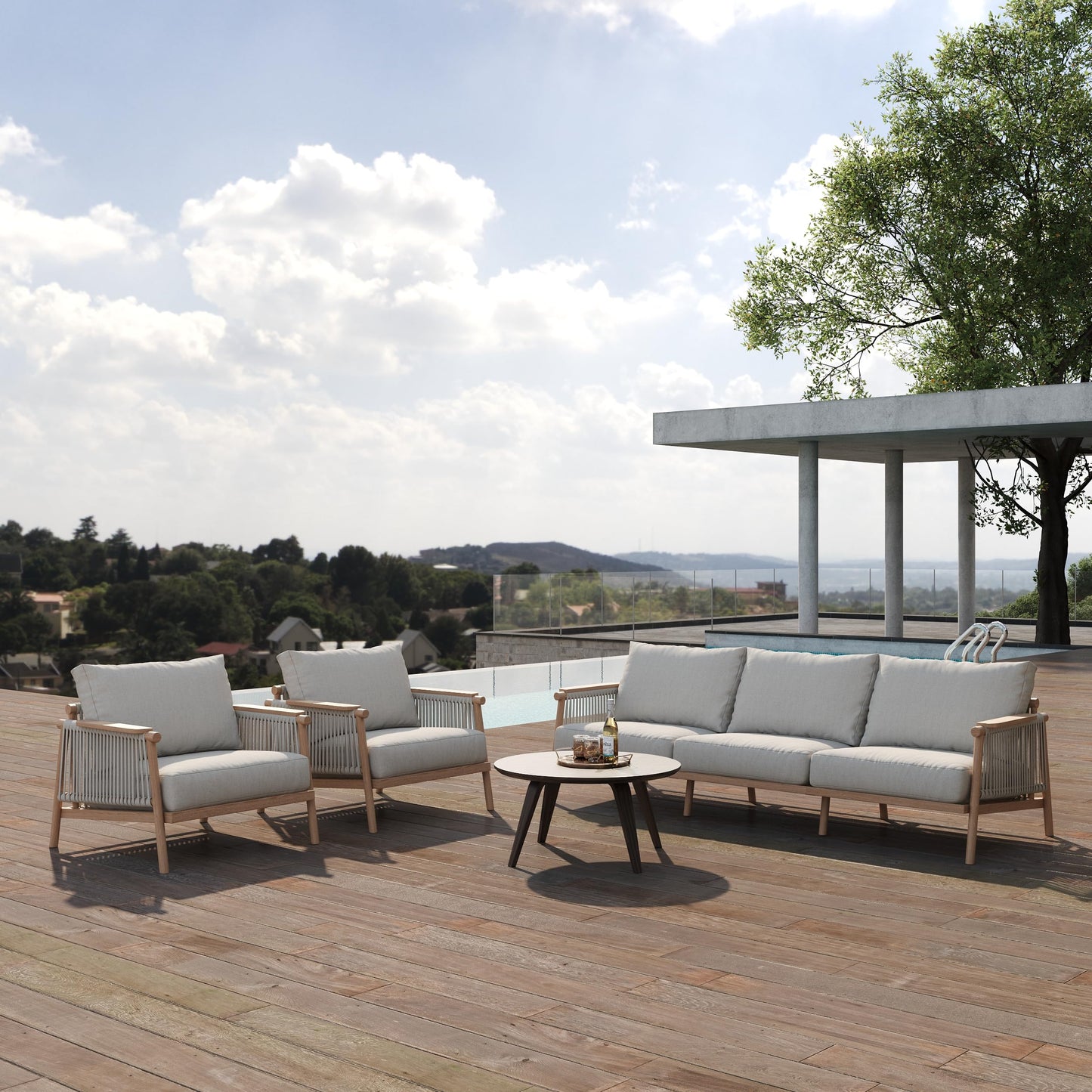 Acanva Modern All-Weather Aluminum Outdoor Patio Sofa with Thick Cushions, Olefin Fabric Sunroom Backyard Furniture, 3 Piece Set (Couch & 2 Chairs)