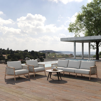 Acanva Modern All-Weather Aluminum Outdoor Patio Sofa with Thick Cushions, Olefin Fabric Sunroom Backyard Furniture, 3 Piece Set (Couch & 2 Chairs)