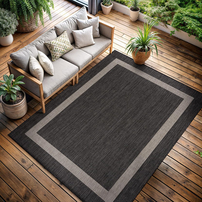 CAMILSON Outdoor Rug 10x14, Large Modern Outside Rugs for Patios Porches Waterproof Durable Washable Non-Shedding, Easy-to-Clean Indoor Outdoor Area Carpet (10 x 14, Bordered - Dark Gray/Light Gray)