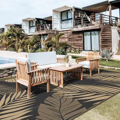 GENIMO Outdoor Rug 10' x 20' Waterproof for Patios Clearance, Reversible Outdoor Plastic Straw Camping Rug Carpet, Large Area Rugs Mats for RV, Camper, Deck, Balcony, Porch, Beach, Picnic, Black&Brown