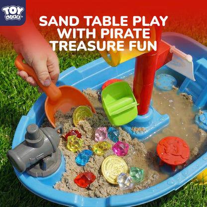 TOY Life Pirate Ship Water Table Set with 13 Gold Coins, 10 Gems, 6 Molds, 3 Shovels and Cup, Sand and Water Play Table for Kids, Indoor and Outdoor Use