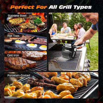Electric Grill Brush for Outdoor Grill, Rechargeable BBQ Grill Cleaner Stainless Steel Brush with 450RPM Stainless Roller,LED Light, Scraper,Grilling Gifts for Men/Dad