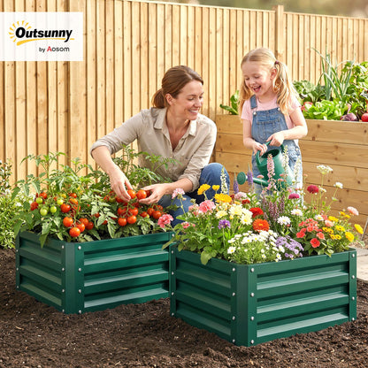 Outsunny 2 Piece Galvanized Raised Garden Bed, 2' x 2' x 1' Metal Planter Box for Growing Vegetables, Flowers, Herbs, Succulents, Green