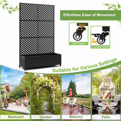 FENCY Metal Raised Garden Bed with Wheels and Trellis,73"x47"x16" Planter Box for Climbing Plants, Vegetables & Vines, Features Privacy Screen and Drainage Holes (Black-Arrow)